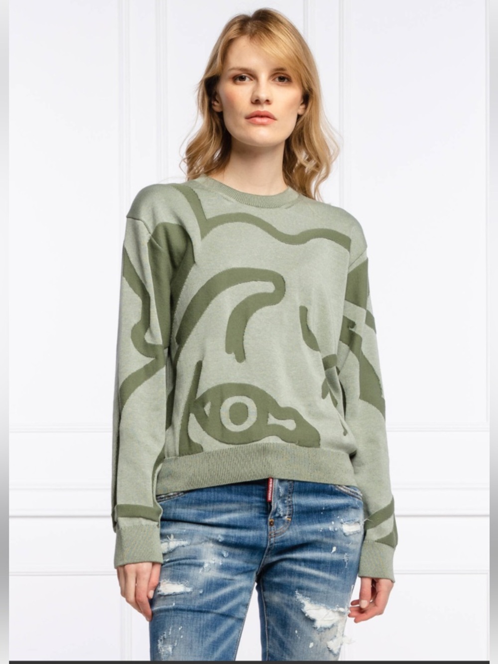 Kenzo Olive Green Abstract Crewneck Sweater. Unisex - Picture 3 of 13